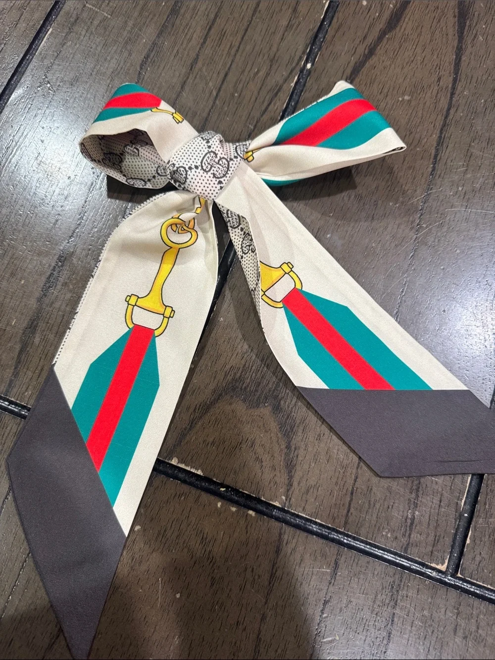 Silk-Blend Men's Neck Scarf in Beige, Teal & Red
